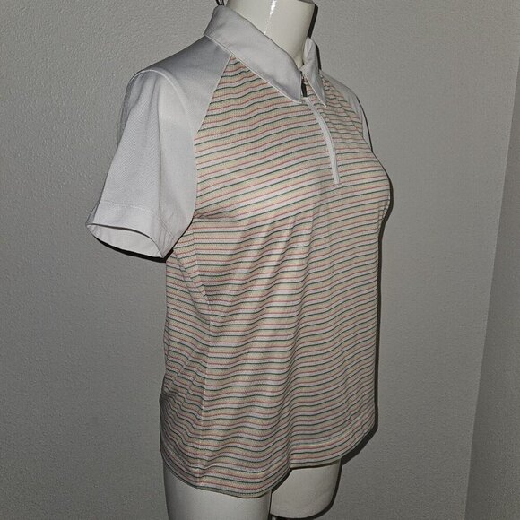 NIKE Golf Dri-Fit Womens Polo Shirt Size Medium 8-10 Striped Green Yellow White - Picture 5 of 10